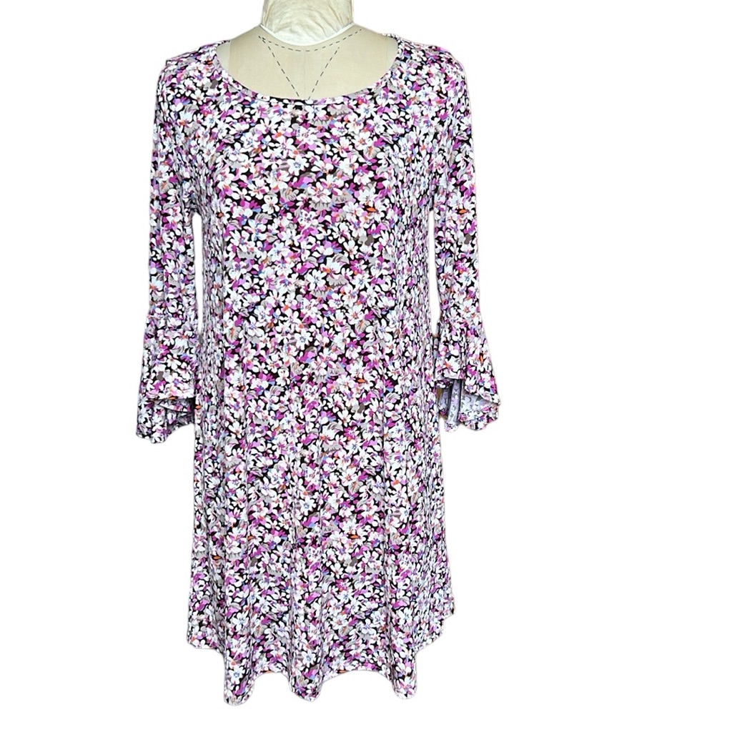 Floral Purple Scoop Neck Women's Dress